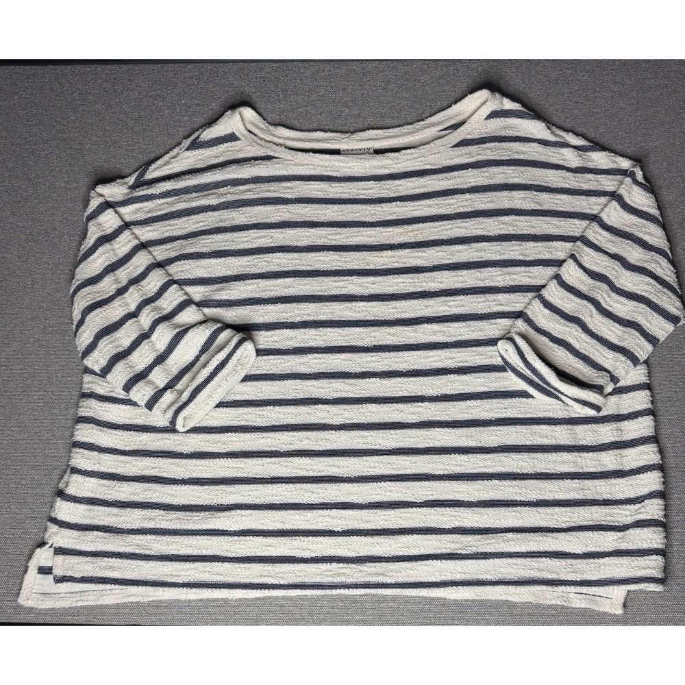 Ava & Viv Women's Navy Blue and Off White Striped Round Neck Cozy SweatShirt 4X